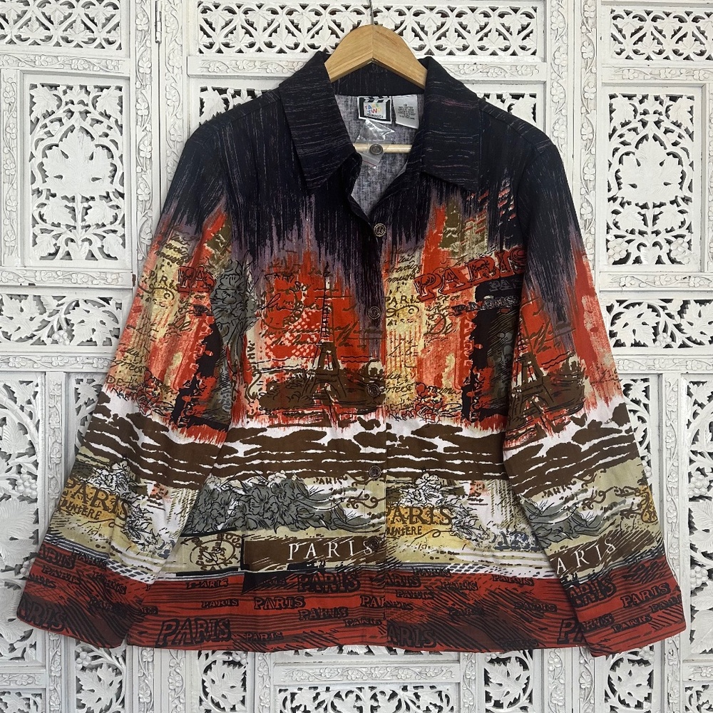 Take Two‎ Clothing All Over Print Paris Theme Graphic Shirt/Jacket Sz XL